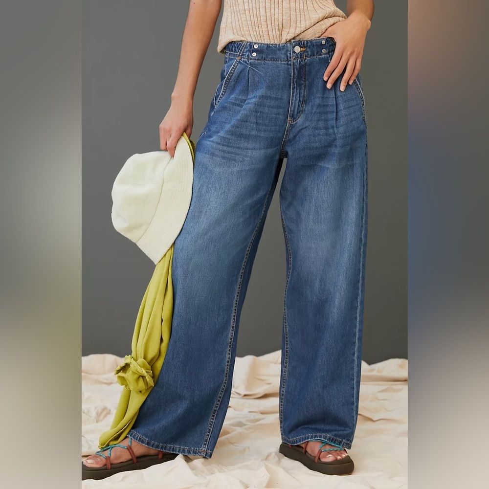 Anthropologie Pilcro The Pleated Baggy High Rise Jeans Wide Leg 29 Dark Wash - Picture 3 of 14
